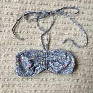 Frankie’s Bikinis Blue Floral Bandeau Halter Swim Bikini Top Size XS